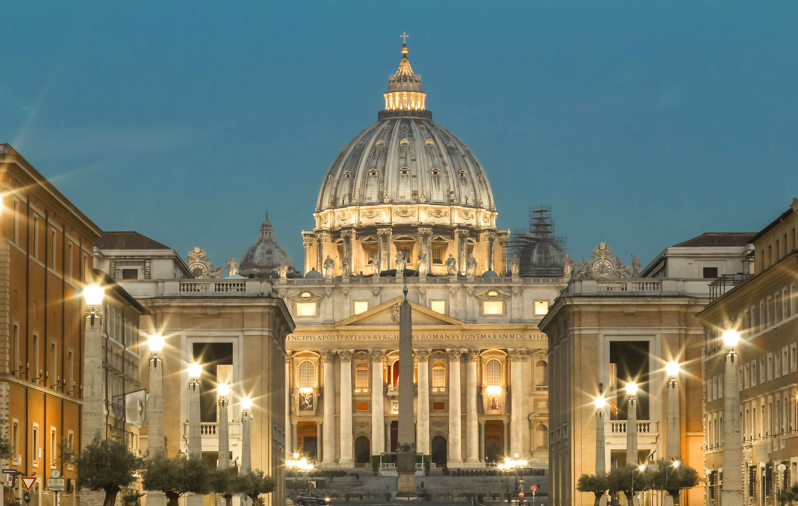 The Saint Peter's Basilica at night, Rome, Italy.